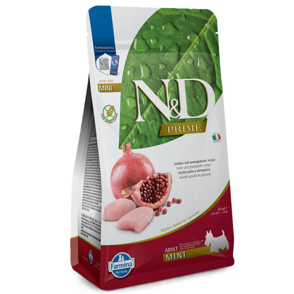Hrana uscata cu pui si rodie pentru caini N&D Prime Adult Mini, 800 g, Farmina