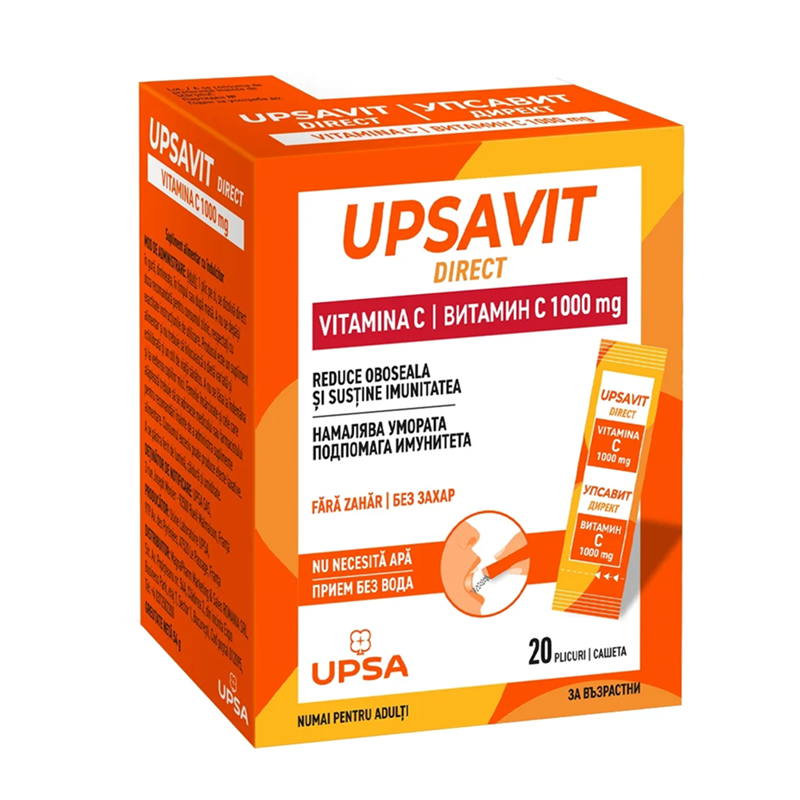 Upsavit Direct Vitamina C, 1000mg, 20 plicuri orodispersabile, Upsa
