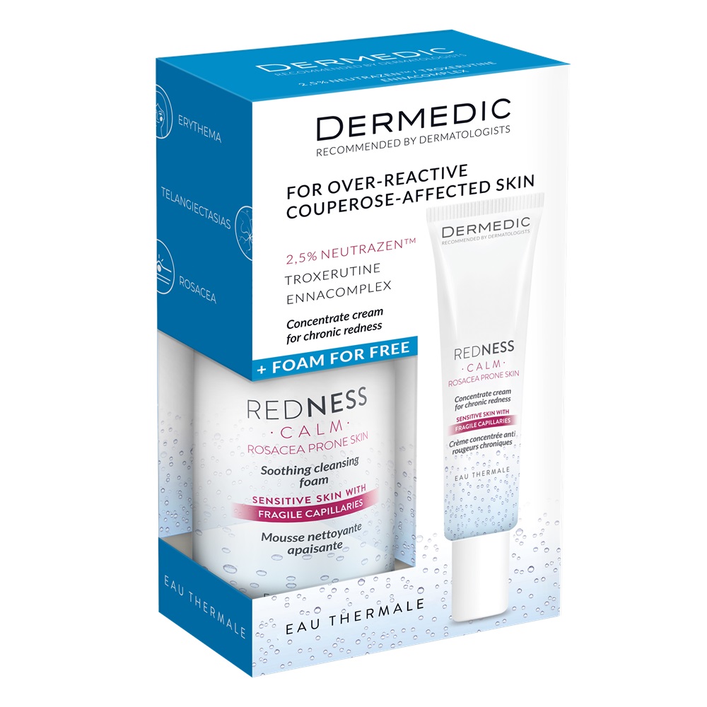 Set Spuma de curatare calmanta 150 ml+Crema concentrata pentru cuperoza cronica 40 ml Redness Calm, Dermedic