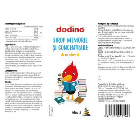Sirop Memorie si concentrare, 150 ml, Alevia 701256