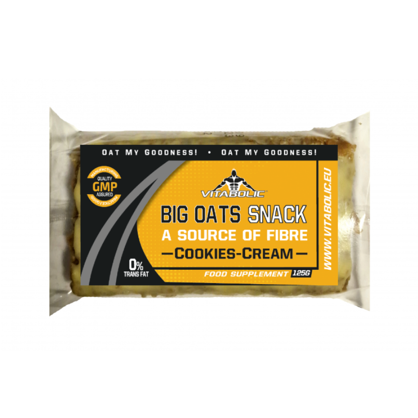 Baton cu ovaz Cookies Cream Big Oats Snack, 125 g, Vitabolic