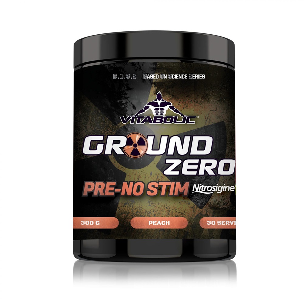 Pudra pre-workout Piersici Ground Zero Pre-Stim Nitrosigine, 315 g, Vitabolic