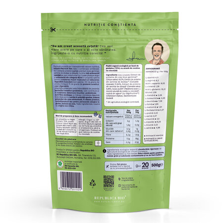 Pudra proteica 70% cu aroma de cookies Vegan Protein, 500 g, Republica Bio 684488