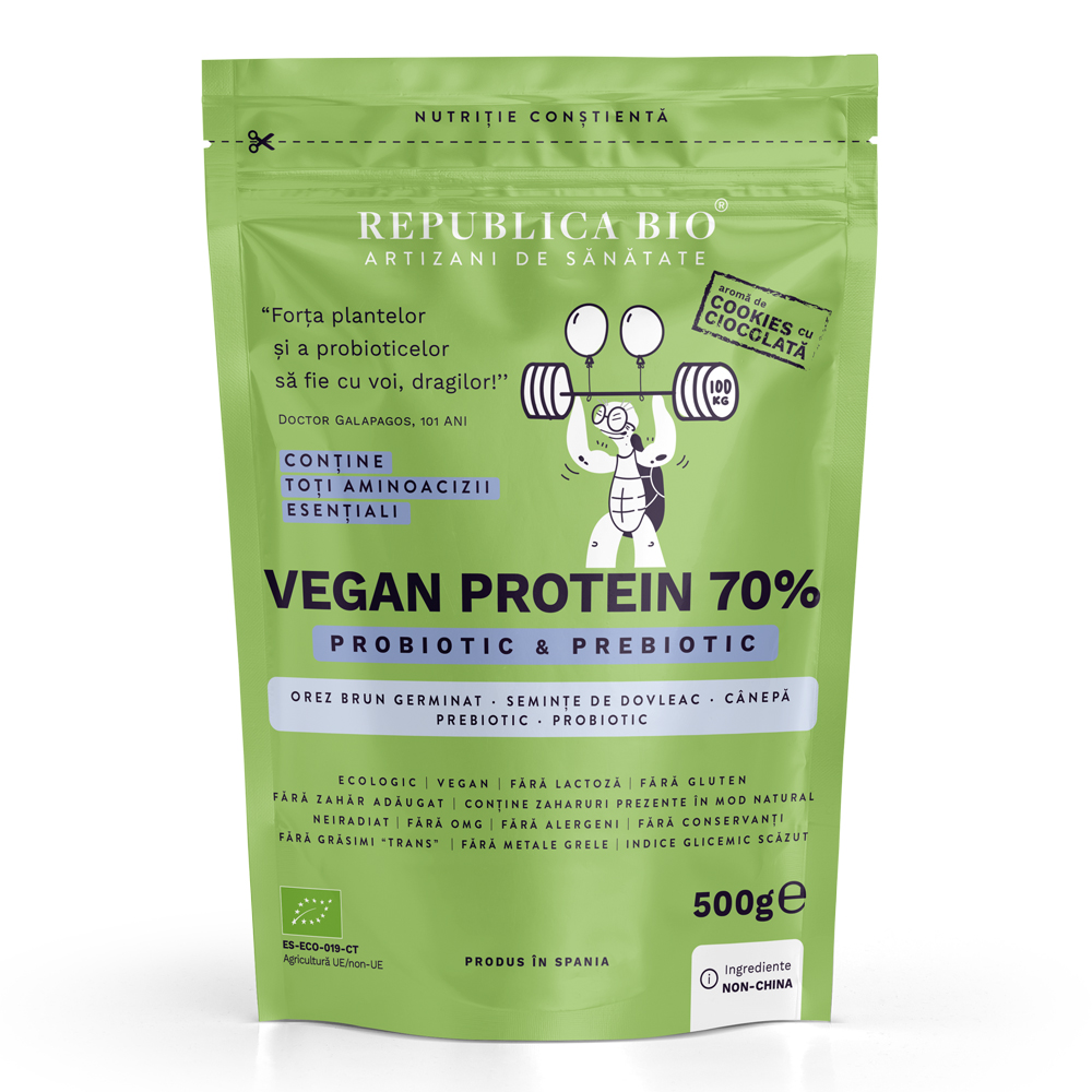 Pudra proteica 70% cu aroma de cookies Vegan Protein, 500 g, Republica Bio