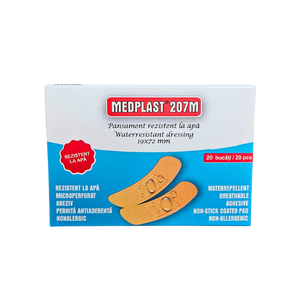 Pansament rezistent la apa Medplast 207M, 1.9 cm x 7.2 cm, 20 bucati