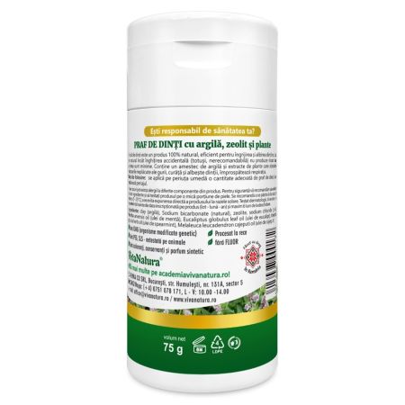 Praf de dinti natural cu argila si zeolit, 75 g, Vivanatura 710027