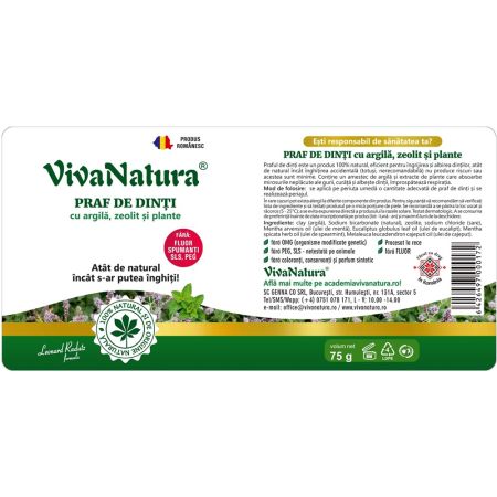 Praf de dinti natural cu argila si zeolit, 75 g, Vivanatura 710026