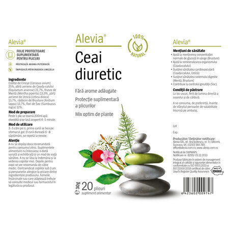 Ceai diuretic, 20 plicuri, Alevia 618952