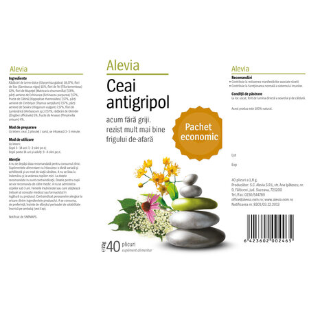 Ceai antigripol, 40 plicuri, Alevia 619013