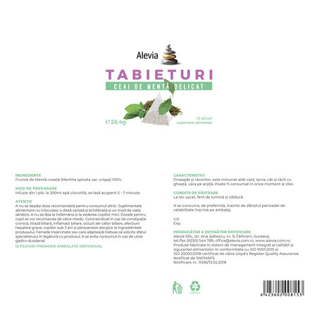 Ceai de menta delicat Tabieturi, 12 plicuri, Alevia 619101