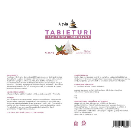 Ceai oriental condimentat Tabieturi, 12 plicuri, Alevia 619172