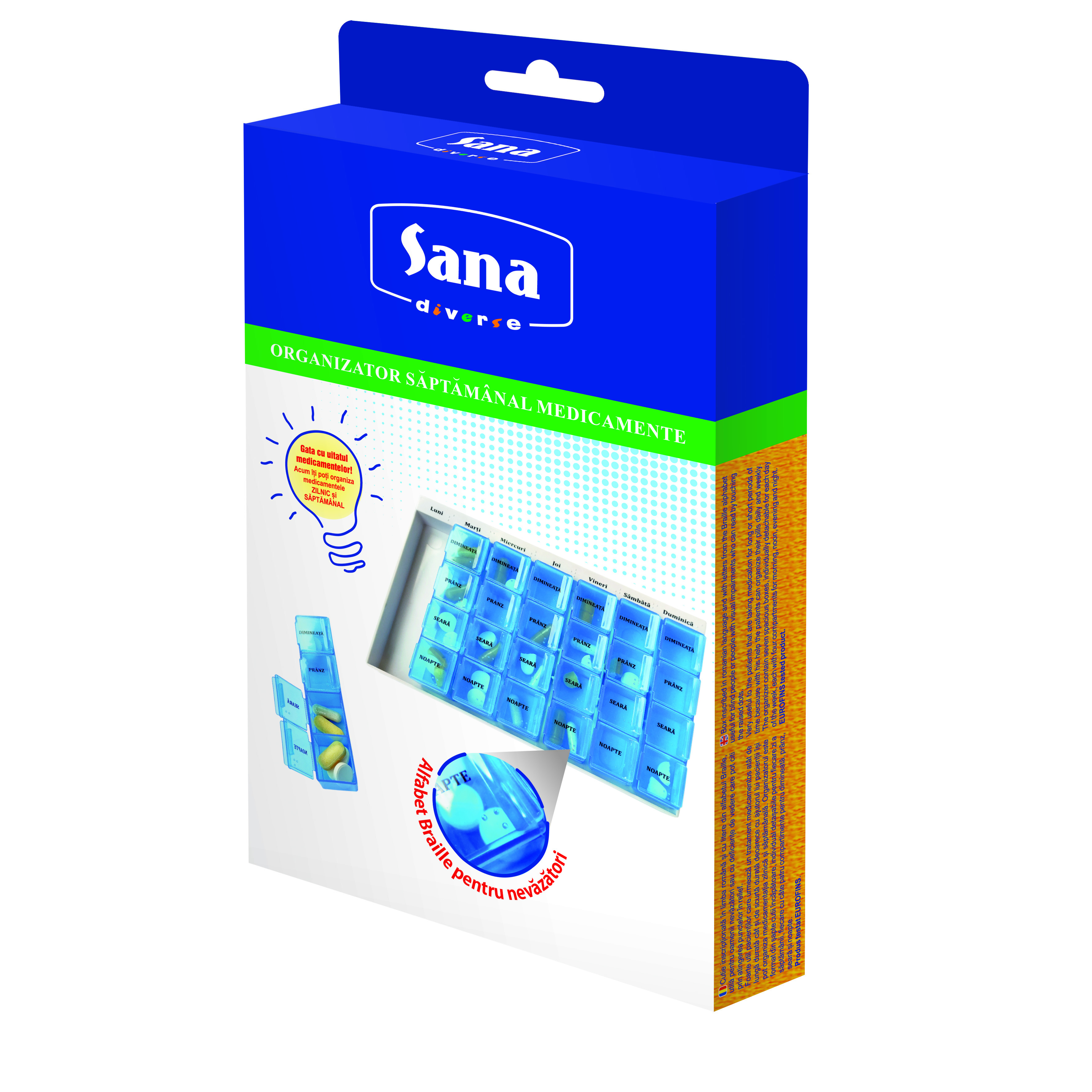 Organizator de medicamente saptamanal, Sana