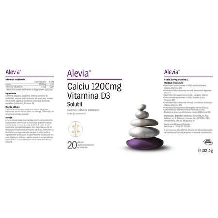 Calciu 1200 mg + Vitamina D3, 20 plicuri, Alevia 700973