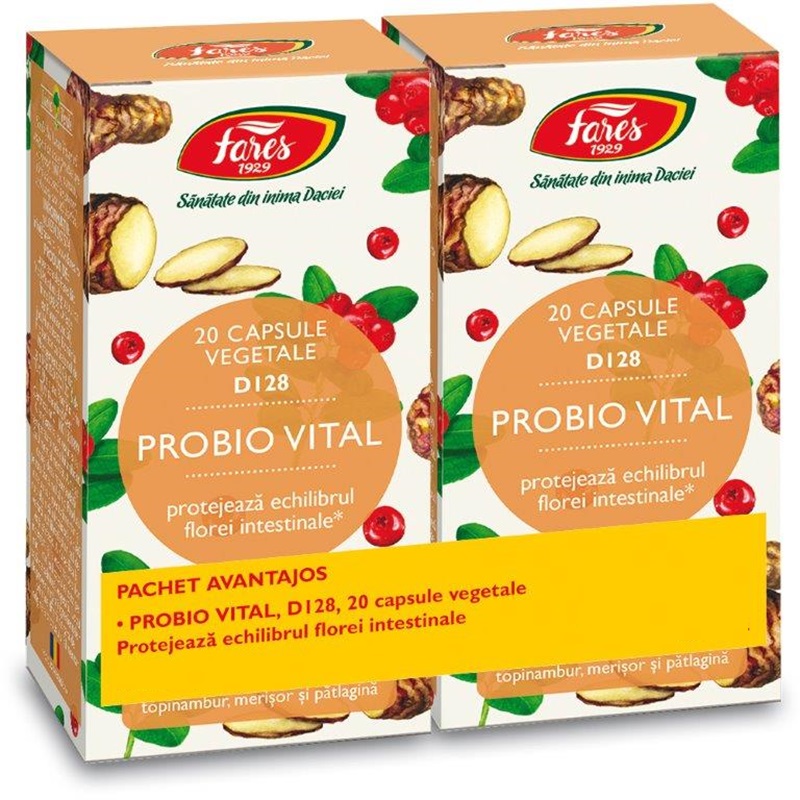 Pachet Probio Vital D128, 2 x 20 capsule, Fares