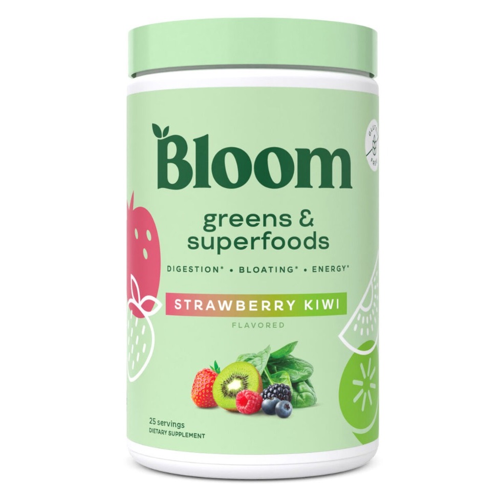 Amestec de super alimente verzi cu aroma de capsuni si kiwi Bloom Greens&Superfoods-Strawberry Kiwi, 150.75 g, Bloom