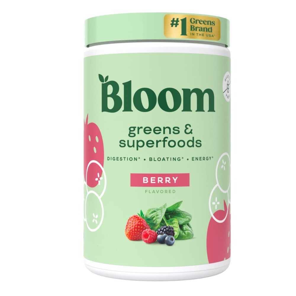 Amestec de super alimente verzi cu aroma de fructe de padure Bloom Greens&Superfoods Berry Flavor, 136 g, Bloom