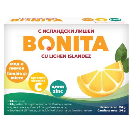 Pastile de supt cu aroma de lamaie si miere, 24 bucati, Bonita