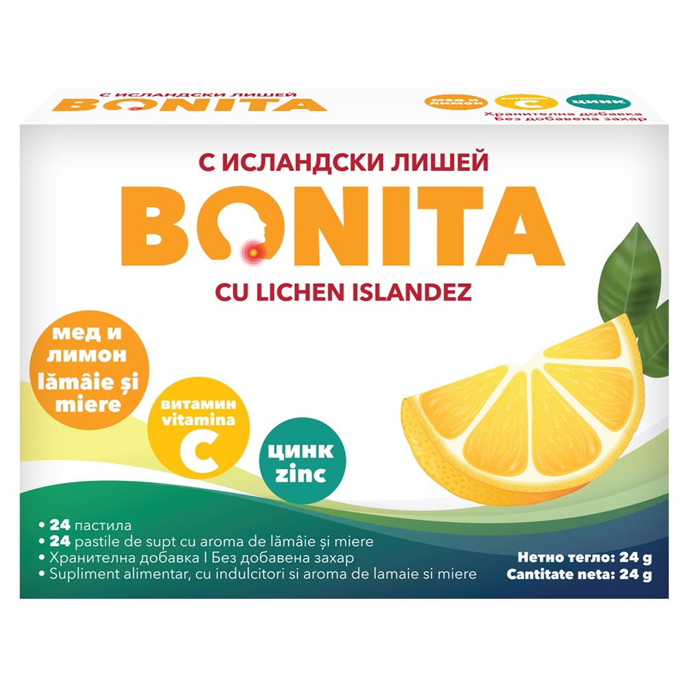 Pastile de supt cu aroma de lamaie si miere, 24 bucati, Bonita