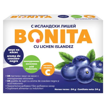 Pastile de supt cu aroma de coacaze negre, 24 bucati, Bonita