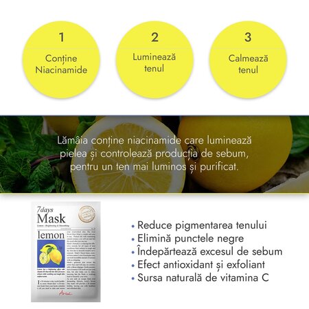 Masca servetel cu lamaie 7 Days Mask, 20 g, Ariul 707119