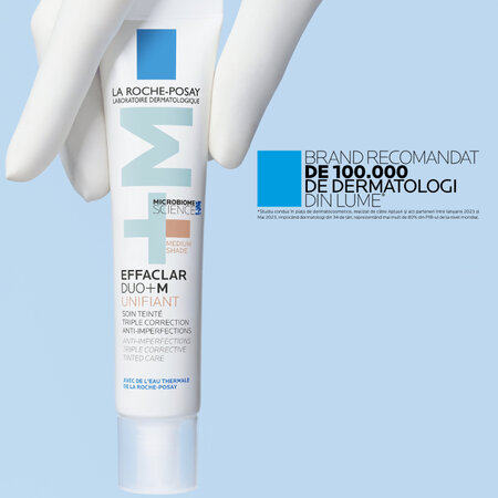 Gel-crema anti-imperfectiuni cu pigment de culoare, Nuanta Medium, Effaclar Duo+M, 40 ml, La Roche-Posay 620652