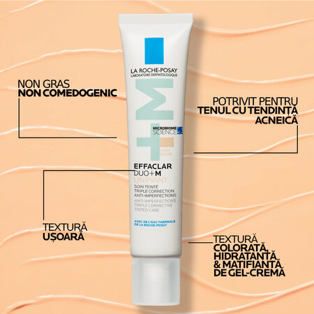 Gel-crema anti-imperfectiuni cu pigment de culoare, Nuanta Light,t Effaclar Duo+M, 40 ml, La Roche-Posay 620667