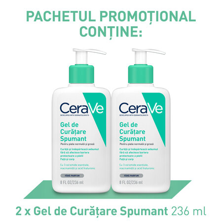 Pachet Gel de curatare spumant pentru piele normal-grasa, 236 ml + 236 ml, CeraVe 673630