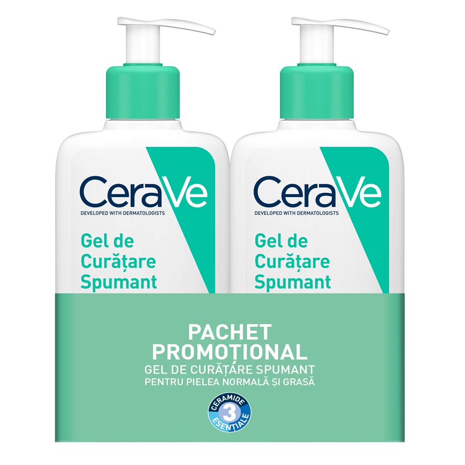 Pachet Gel de curatare spumant pentru piele normal-grasa, 236 ml + 236 ml, CeraVe