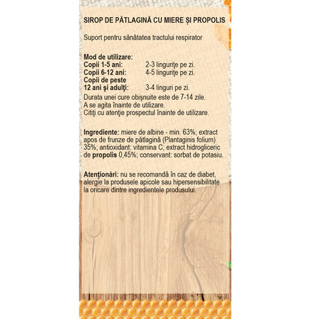 Patlagina sirop cu miere si propolis, R11, 100 ml, Fares 620779