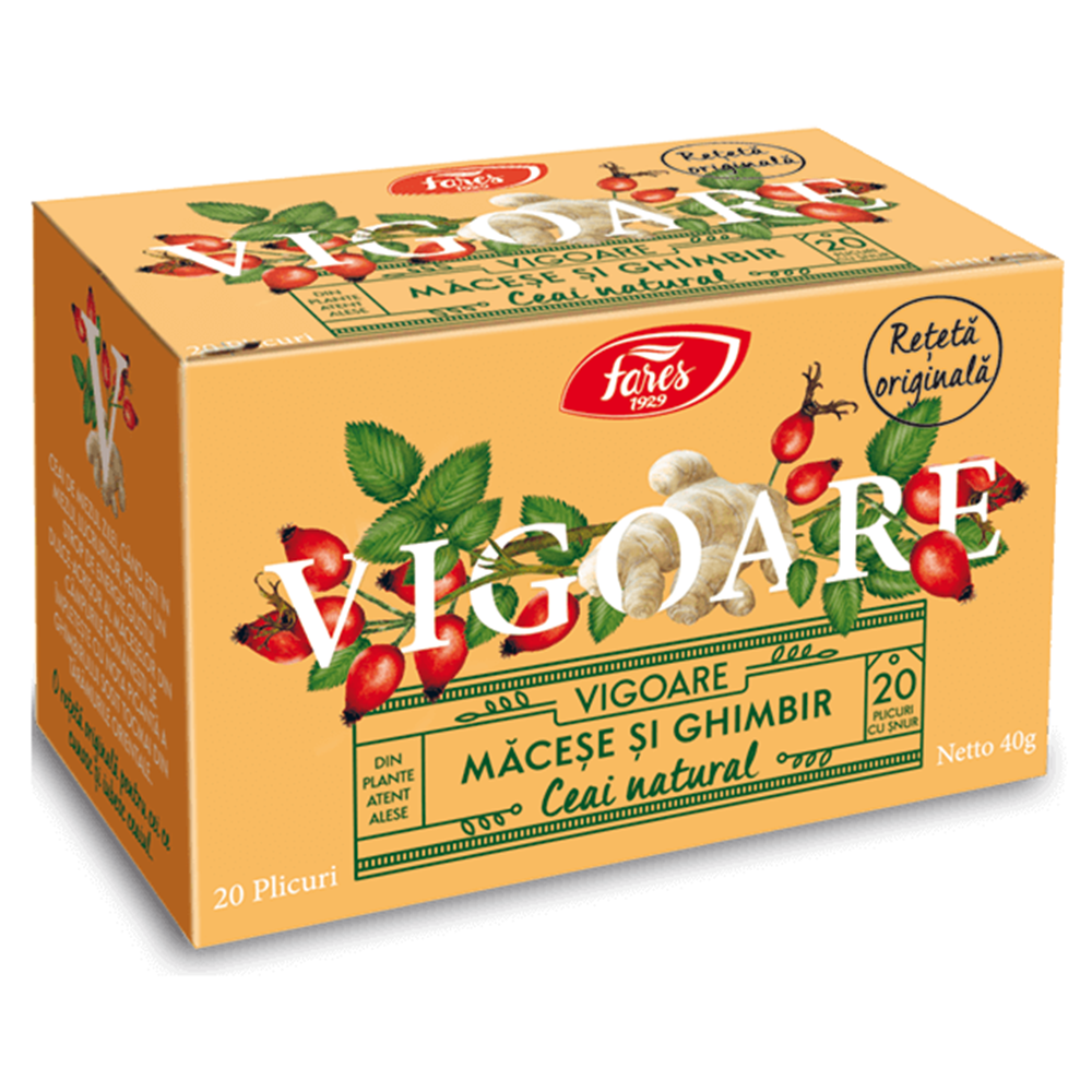 Ceai Vigoare cu macese si ghimbir, 20 plicuri, Fares