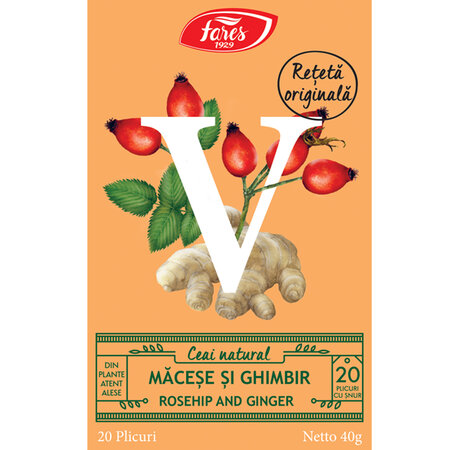 Ceai natural macese si ghimbir Vigoare, 20 plicuri, Fares 702926
