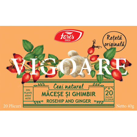 Ceai natural macese si ghimbir Vigoare, 20 plicuri, Fares 702929