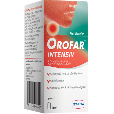 Orofar Intensiv spray bucofaringian, solutie, 8,75 mg/ doza, 15 ml, Stada 621200