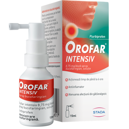 Orofar Intensiv spray bucofaringian, solutie, 8,75 mg/ doza, 15 ml, Stada 621202