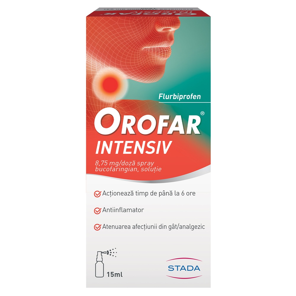 Orofar Intensiv spray bucofaringian, solutie, 8,75 mg/ doza, 15 ml, Stada