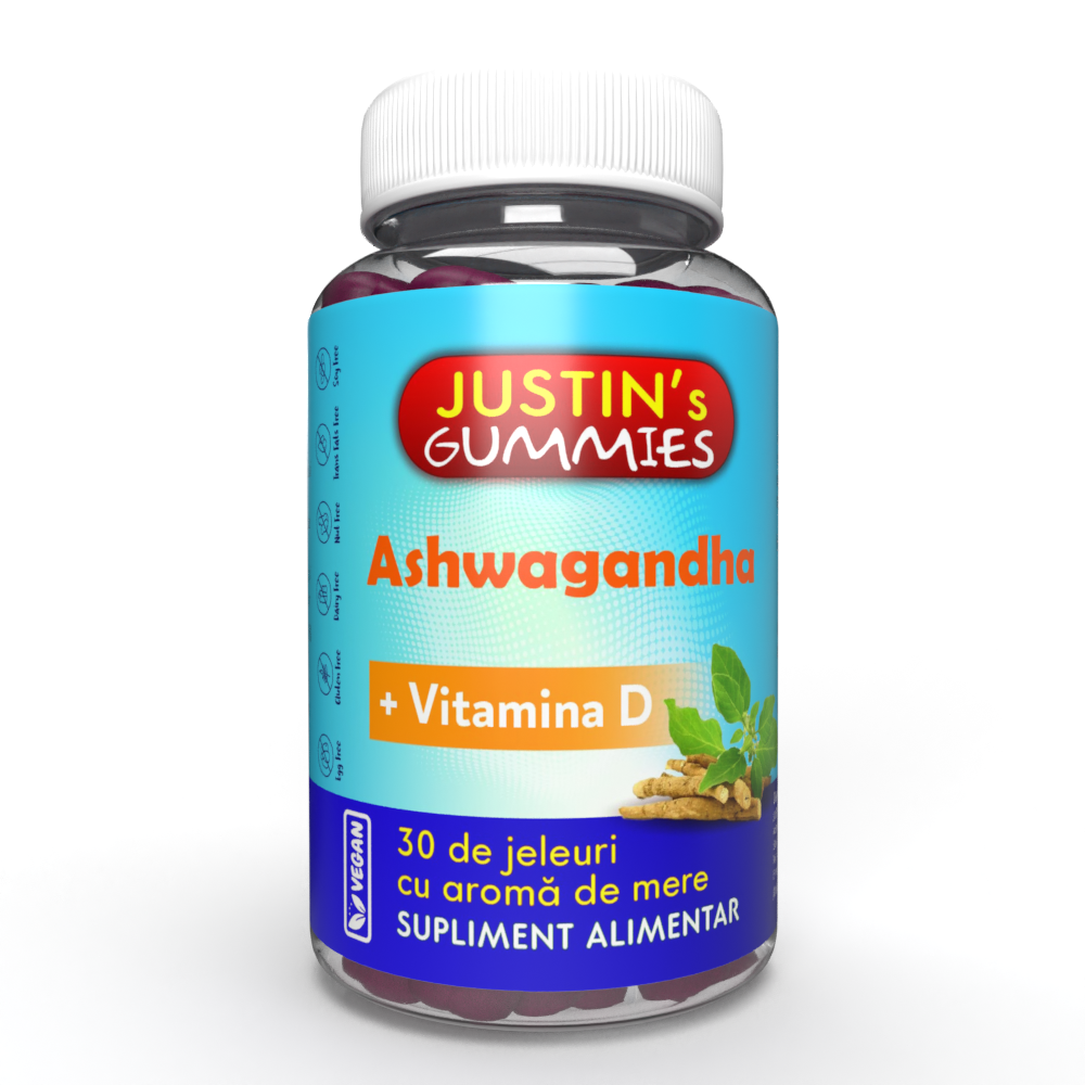 Jeleuri Ashwagandha + Vitamina D Justins, 30 bucati, Justin Pharma