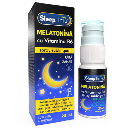 Spray sublingual cu melatonina si vitamina B6 SleepTime, 25 ml, Justin Pharma