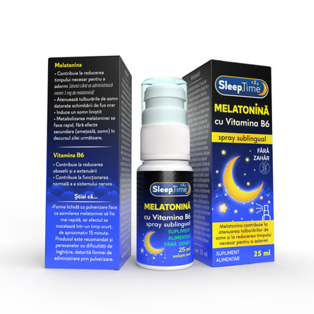 Spray sublingual cu melatonina si vitamina B6 SleepTime, 25 ml, Justin Pharma 720401