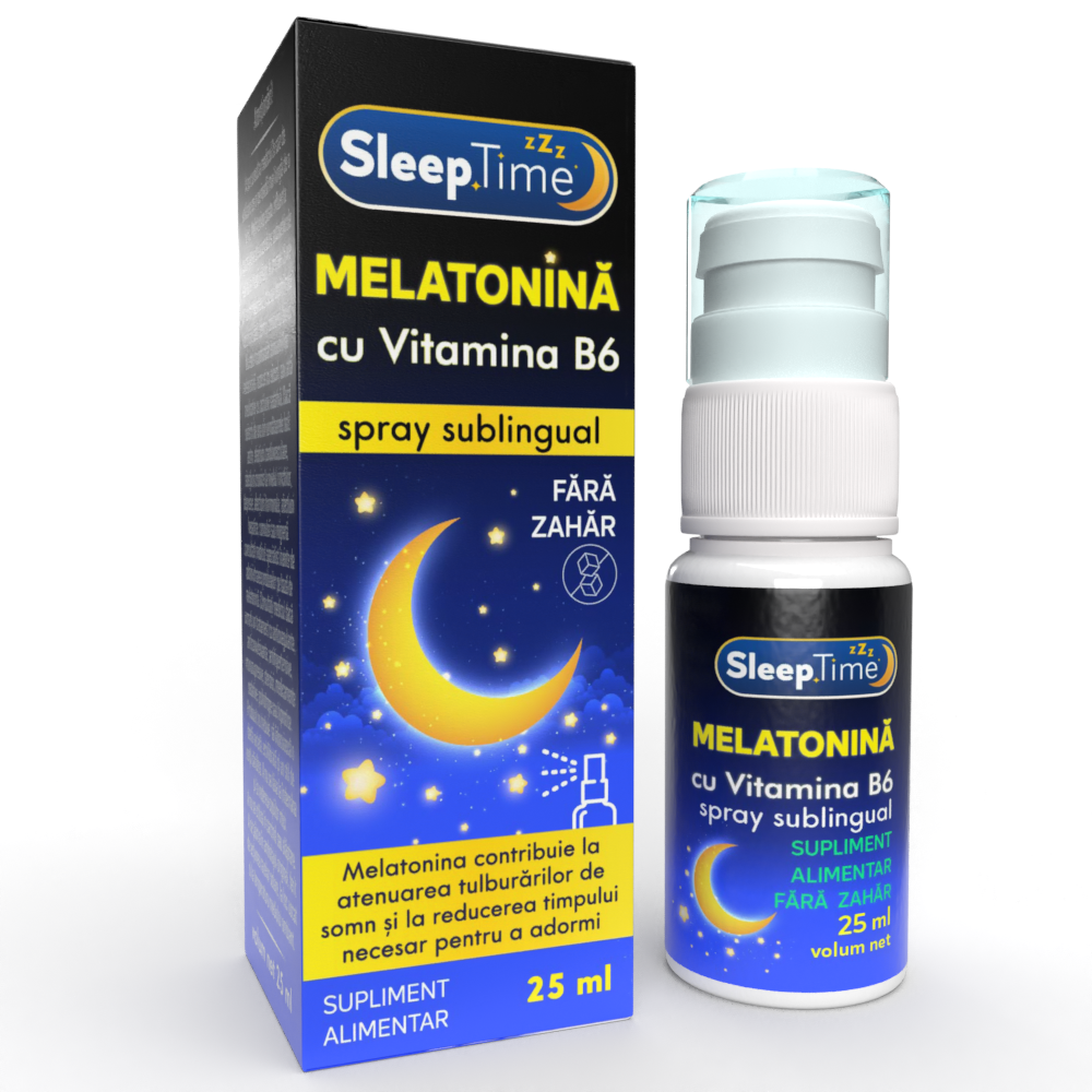 Spray sublingual cu melatonina si vitamina B6 SleepTime, 25 ml, Justin Pharma