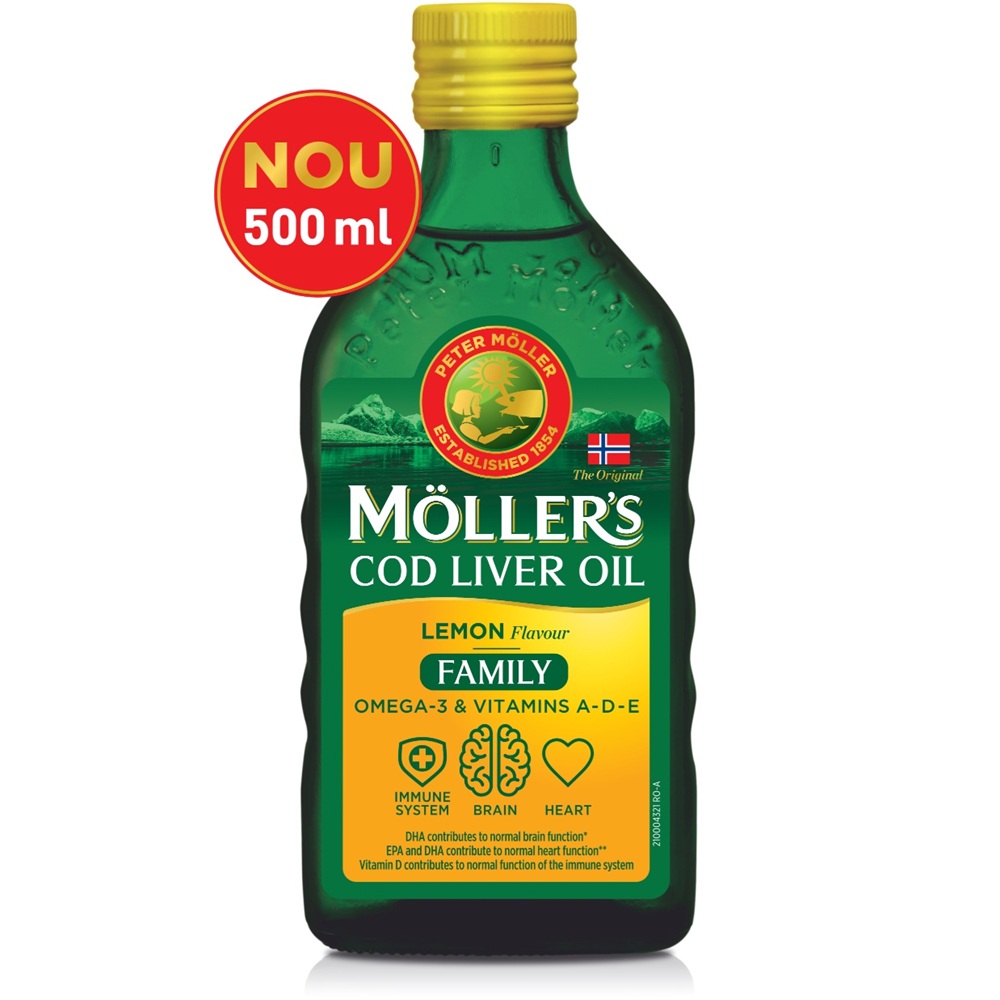 Omega 3 ulei ficat de cod cu aroma de lamaie Family, 500 ml, Moller's