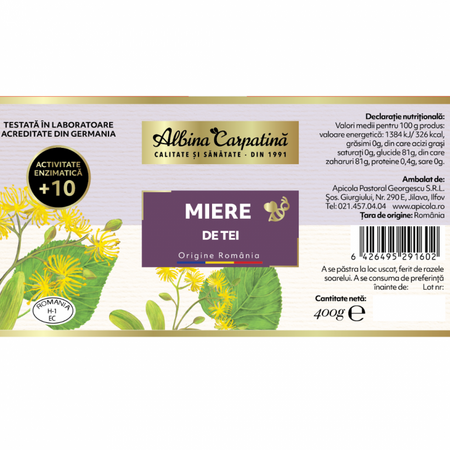 Miere de tei, 400 g, Albina Carpatina 621641