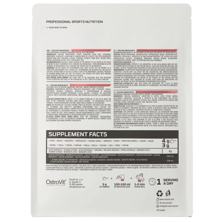 Creatina monohidrata cu aroma de pepene verde, 300 g, OstroVit 665104