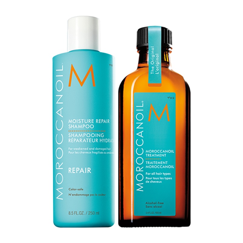 Pachet Sampon reparator hidratant, 250 ml+Tratament pentru toate tipurile de par, 100 ml, Moroccanoil