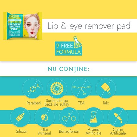 Dischete demachiante 2 in 1 pentru buze si ochi Stress Relieving, 30 bucati, Ariul 710500