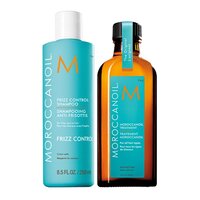 Pachet Sampon pentru controlul frizarii, 250 ml+Tratament pentru toate tipurile de par, 100 ml, Moroccanoil