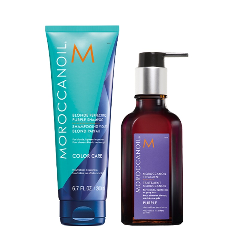 Pachet Sampon pentru par blond 250 ml+Ulei tratament pentru par blond Purple 100 ml, Moroccanoil