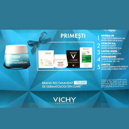 Pachet crema intens hidratanta 100H pentru tenul uscat Mineral 89, 50 ml, Vichy 624108