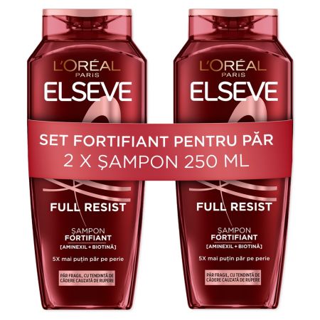 Pachet Sampon fortifiant pentru par fragil cu tendinta de cadere Full Resist, 250 ml + 250 ml, Elseve