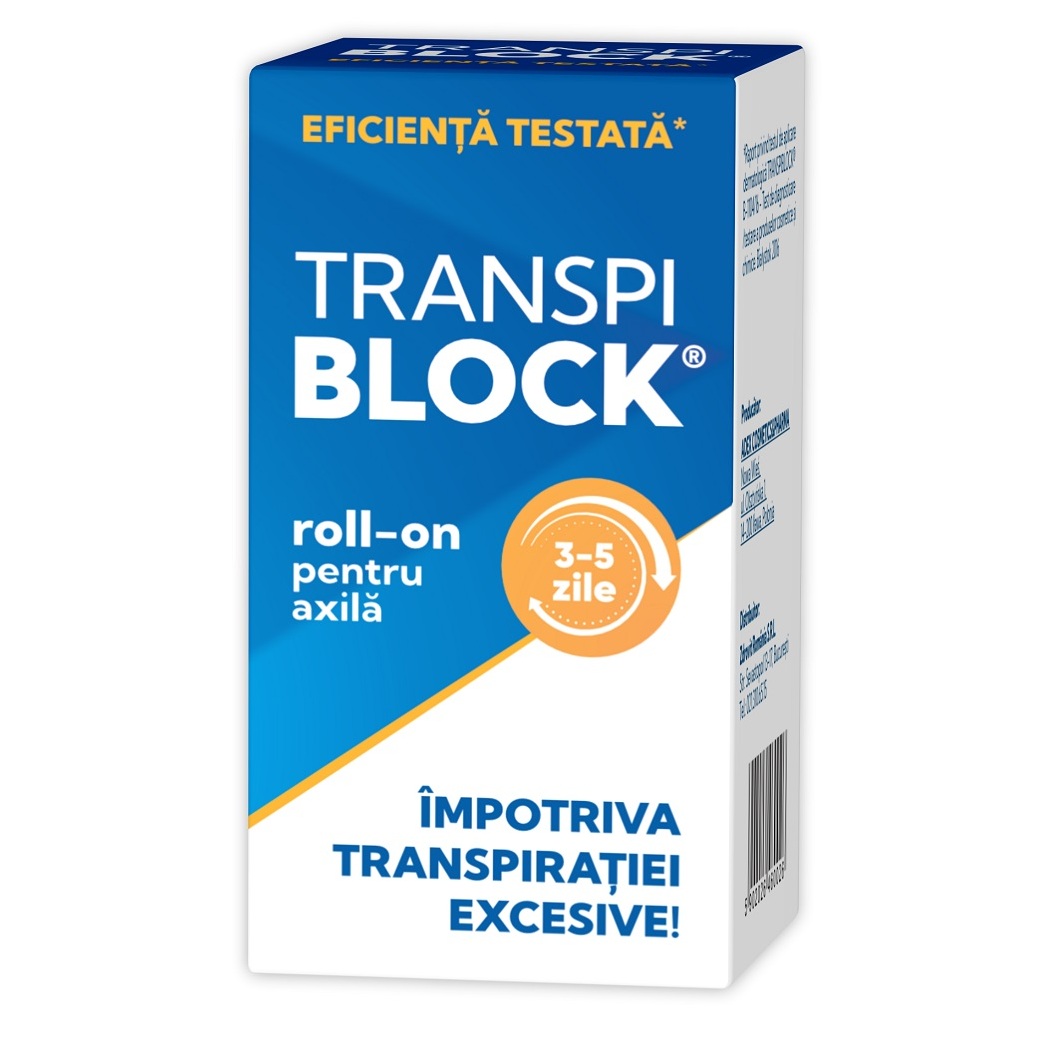 Roll-on impotriva transpiratiei excesive Transpiblock, 50 ml, Zdrovit