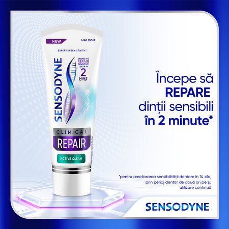 Pasta de dinti pentru sensibilitate dentara Clinical Repair Active Clean, 75 ml, Sensodyne 623377